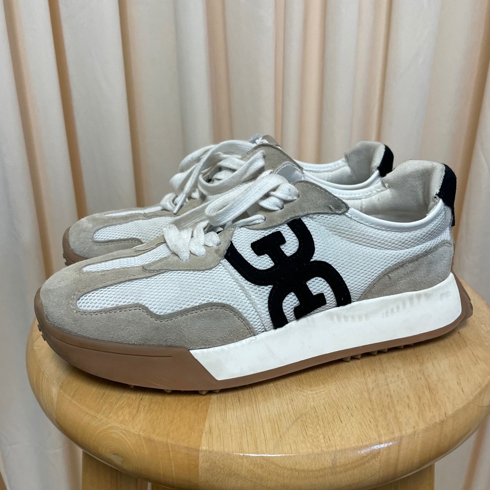Sam Edelman Women's White/Tan Logo Fashion Sneakers Sz 7.5